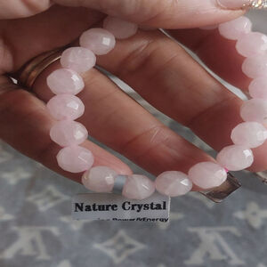 Nature Crystal Pink Faceted Rose Quartz Beaded Bracelet From China size 7 inches